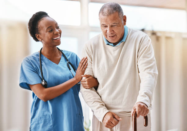 Physiotherapist visiting patient at home.